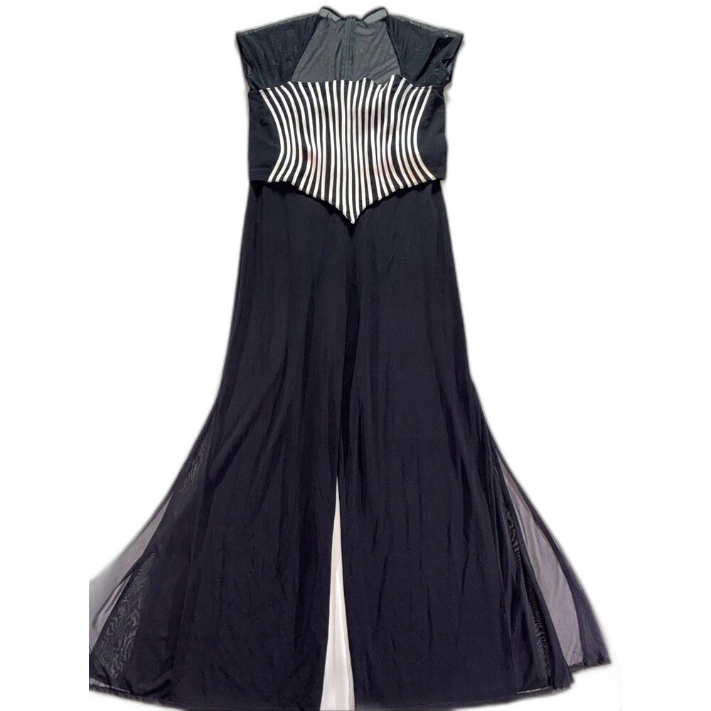 Joseph Ribkoff Couture Size 16 Black & White Jumpsuit Wide Leg Mesh Corset